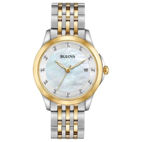 WOW! BULOVA DIAMOND ACCENT TWO TONE WATCH! 36MM!! main image 4